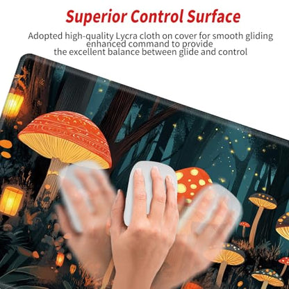 Large Mouse Pad Gaming Desk Pad Mushroom Mousepad for Wireless Mouse XXL 31.5''X15.75'' Big Desk Mats Extended Mouse Mat of Girl Desktop Computer with Coaster - color: Mushroom, size: 31.5''x15.75''