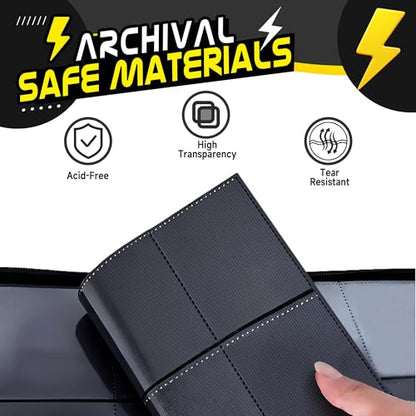 Trading Card Binder 4 Pocket,400 Pocket Card Collection Binder with 50 Removable Sleeves,PU Waterproof Top Card Book,3-Ring Zipper Collectible Trading Card Album for MTG/TCG/Card Holder Gift(Black) - color: Black, size: Small