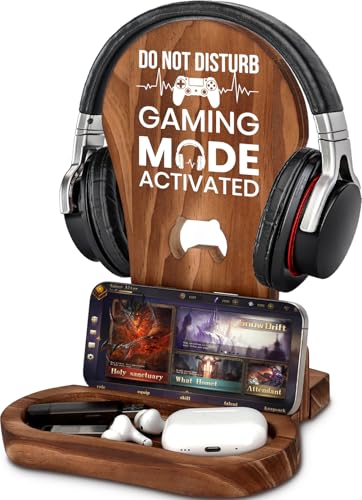 Gamer Gifts for Gamer Lovers Teenage Boys Men - Gaming Headphone Stand | Christmas Gaming Room Decor Wooden Headset Holder, Son Boyfriend Husband Gamer Gifts -Don't Disturb Gaming Mode Activated - style: Don't Disturb Gaming Mode Activated