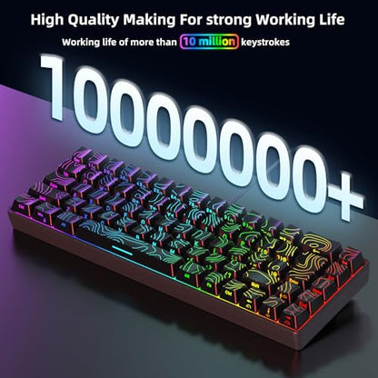 Snpurdiri 65% Wired Small Gaming Keyboard RGB 68-Key (Black) | Mini Gaming Keyboard Backlit Ultra-Compact , for PC/Mac Gamer, Typist, Travel, Easy to Carry on Business Trip - color: black
