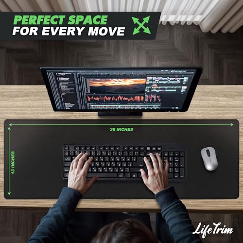LifeTrim 36” x 13” Extra Large Mouse Pad Gaming Extended Keyboard Mat Full Desk Cover Oversized Mouse Pad XL Desk Protector Mat Giant Thick Black Gaming XXL Mousepad Large Desk Mats Deskpad - size: 36" x 13"