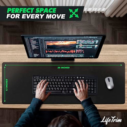 LifeTrim 36” x 13” Extra Large Mouse Pad Gaming Extended Keyboard Mat Full Desk Cover Oversized Mouse Pad XL Desk Protector Mat Giant Thick Black Gaming XXL Mousepad Large Desk Mats Deskpad - size: 36" x 13"