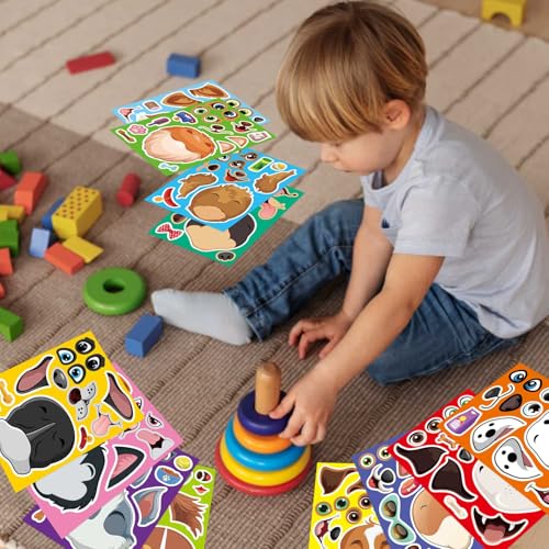 Make a Face Stickers, Make Your Own Dog Stickers for Kids, Animal Sticker | 24 Sheets Dogs Sticker for Birthday Gift Party Favors Supplies Teacher Art Craft, Games School Activity Reward - style: Dog