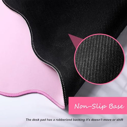 Hahafelt Scalloped Desk Mat Large Desk Pad Cute Coquette Table Mat Back to School Preppy Table Make up Pad Nonslip Graduation Gift with Stitching Waterproof Gaming(Pink,36 x 17 Inches) - color: Pink, size: 36 x 17 Inches