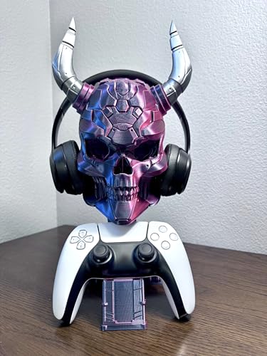 Gaming Headphone & Controller Stand Skull Design – Desk Organizer for Game Controllers & Headsets – 3D Printed Gamer Decor Gift