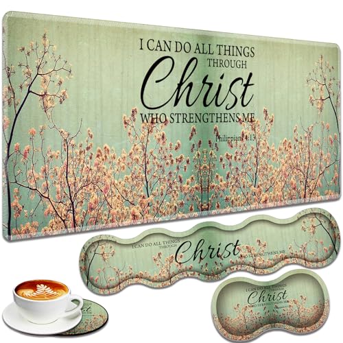 Large Gaming Mouse Pad + Keyboard Wrist Rest + Wrist Support + Coaster Set, Memory Foam Ergonomic for Easy Typing, XXL Extended Gaming Mouse Pad Table Pad - Sakura Philippians 4-13 - color: Sakura Philippians 4-13