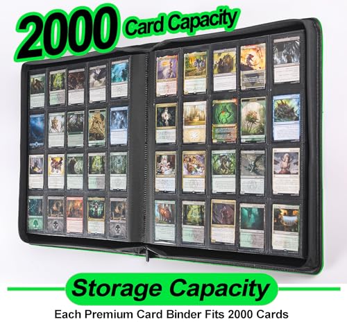 Premium 2000 Pocket Card Binder - 20 Pocket Trading Card Binder with Sleeves Fits 2000 Cards, Ringless Card Album for TCG - Model A，Brilliant Green - color: 20P - Brilliant Green