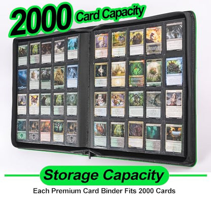 Premium 2000 Pocket Card Binder - 20 Pocket Trading Card Binder with Sleeves Fits 2000 Cards, Ringless Card Album for TCG - Model A，Brilliant Green - color: 20P - Brilliant Green