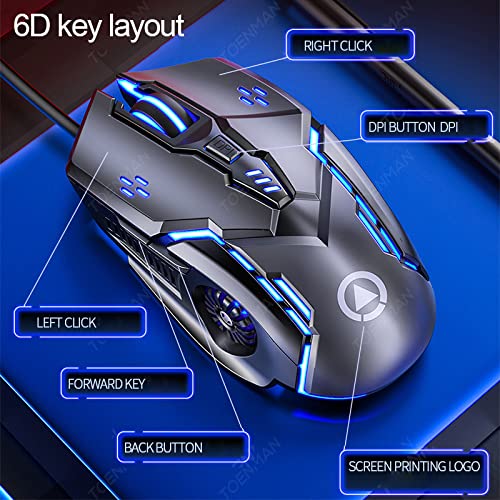 Gaming Mouse Wired,6 Buttons, 4 Adjustable DPI Up to 3200 DPI, 7 Circular & Breathing LED Light, Multifunction Wired Mouse Used for Games and Office (Black) - color: Black