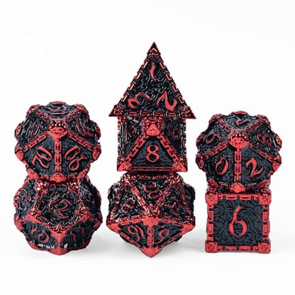 Cusdie 7Pcs Metal Dice with Metal Box, Dagger Design Polyhedral DND Dice Set, for Role Playing Game D&D Dice (Black with Red Font) - color: Black With Red Font