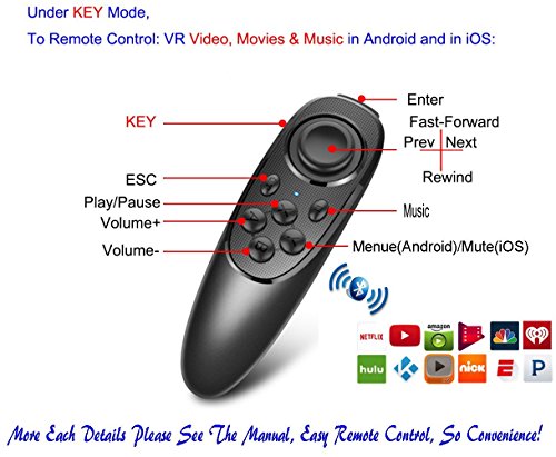 VR Remote Controller Gamepad Bluetooth Control VR Video, Game, Selfie, Flip E-Book/PPT/Nook Page, Mouse, in Virtual Reality Headset PC Tablet Laptop iPhone Smart Phone