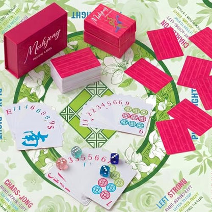 Soulchen 168-Piece PVC American Mahjong Card Print Set,Classic,Hot Pink | Lightweight Waterproof Format with 4 Dice and Storage Case, for Clubs, Pool, Cruises, Trips, Family Game Nights - color: Hot Pink, style: Classic