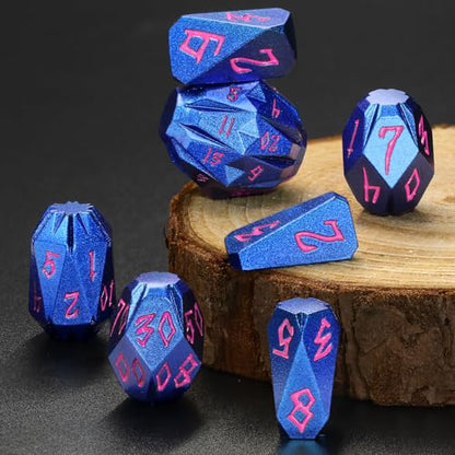 FONVGOGO DND Dice Set - 7 Pcs Unique Cool Polyhedral Metal D and D Dice with Cardboard Box for Dungeon and Dragons, RPG, Tabletop, Role Playing Games (Blue Pink) - color: S Blue Pink