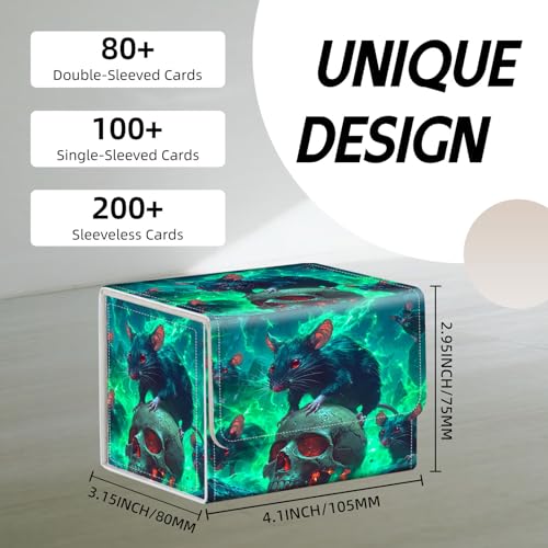 Trading Card Storage Box, Holds 100+ for MTG Cards, Premium PU Leather with Magnetic Closure, Glowing Skull With Rats All Around Durable Deck Box for Magic the Gathering, Trading Card Games - color: Glowing Skull With Rats All Around