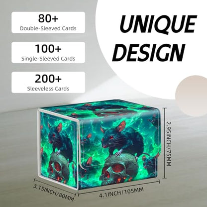 Trading Card Storage Box, Holds 100+ for MTG Cards, Premium PU Leather with Magnetic Closure, Glowing Skull With Rats All Around Durable Deck Box for Magic the Gathering, Trading Card Games - color: Glowing Skull With Rats All Around