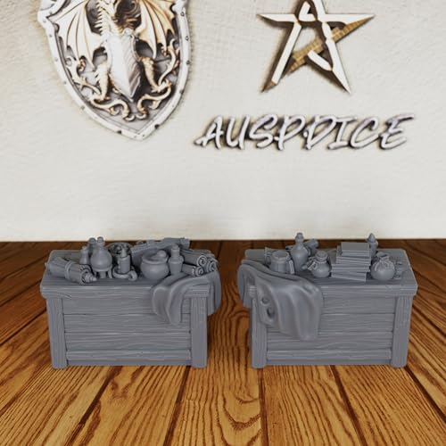AUSPDICE Alchemy Lab & Scholar Study Cabinets 28mm Unpainted DND Terrain | Miniature Furniture for Dungeon Masters: 2 Cabinets with Books, Scrolls, Potions and an Open Tome for TTRPG Rooms - AS691