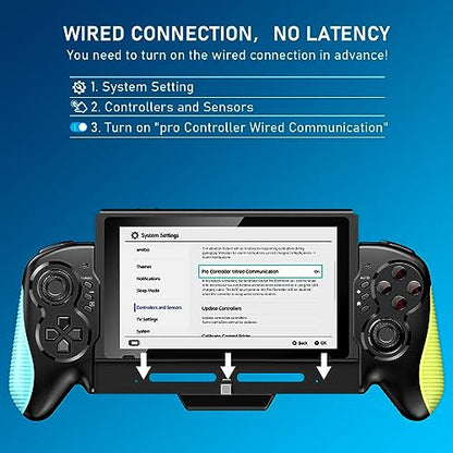 Diswoe Controller for Switch/OLED - One-Piece Joypad Replacement for Switch Pro, Remote With Dual Motor Vibration and Adjustable TURBO - color: Black+L
