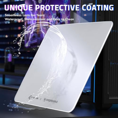 ATTACK SHARK CM05SE Glass Gaming Mouse Pad for FPS & Esports, Nano-Etched Tempered Glass Surface,Ultra-Smooth Low Friction Hard Mousepad,Waterproof Large Desk Mouse Mat for PC Setup,White - color: White