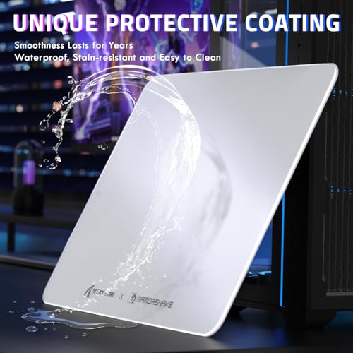 Attack Shark CM05SE Glass Gaming Mousepad,Nano-Micro-Etched Texture,Smooth Glass Surface,High Accuracy,Fast-Moving,Anti-Scratch, PU Leather Super Non-Slip Base,Small Size(16.1×12.2"),White - color: White, size: 16.1L x 12.2W inches