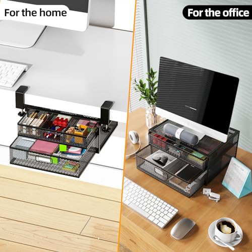 Under Desk Drawer Organizer No Drilling 2 Slide Out Drawer Under Desk Storage Drawer Clamp On Under Desk Management Drawer Organizer Suitable for Home and Office