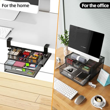 Under Desk Drawer Organizer No Drilling 2 Slide Out Drawer Under Desk Storage Drawer Clamp On Under Desk Management Drawer Organizer Suitable for Home and Office
