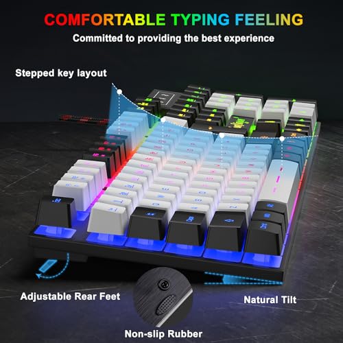 BlueFinger RGB Gaming Keyboard and Backlit Mouse Combo, USB Wired, LED Gaming Set for Laptop PC Computer Game and Work (Black & White) - color: Black & White