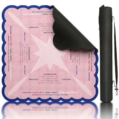 Mahjong Mat 31.5x31.5 inches – Quiet, Foldable Table Mat for Mahjong, Card Games & Board Games, 3-Layer Noise-Reducing Design, Waterproof & Easy-Clean, Includes Storage Bag (Pink - Wavy Edge) - color: Pink - Wavy Edge