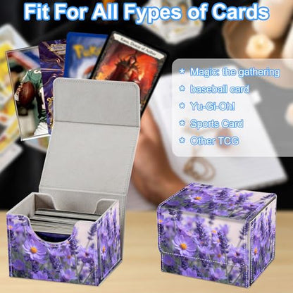 Lavender Flowers Deck Box for MTG Commander | Holds 100+ Double-Sleeved Cards | Strong Magnetic TCG Card Case for Collectible Games - color: Lavender Flowers