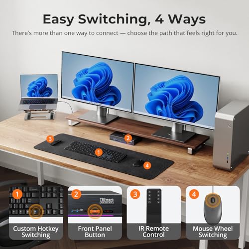 TESmart Thunderbolt 4 KVM Switch 2 Monitors 2 Computers 4K@60Hz, HDMI+DisplayPort KVM Switch Dual Monitor for 1 Laptop (TB4 USB C w/Charging 60W) & 1 Desktop (HDMI 2.0 & DP1.2), Gigabit Network, EDID - style: 2 Monitors | 1 Desktop + 1 Laptop (TB4) | 4K60