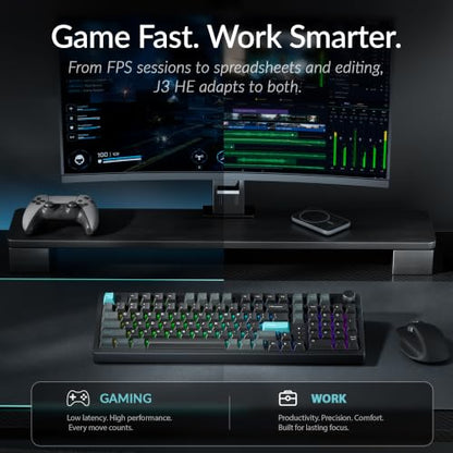 Keychron J3 HE Wireless Hall Effect Magnetic Switch Keyboard, 96% Layout with Numpad & Knob, Rapid Trigger, 1000Hz Polling Rate, Web Customizable RGB Keyboard for Mac Windows Linux