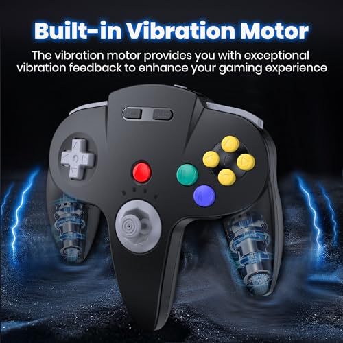 Wireless 2.4 GHz USB N64 Controller Made for Switch 1 & 2 Console (Black) | (Built-in Vibration) (Rechargeable) (3D Analog Stick) (Plug & Play), Compatible with Switch Online, Windows PC, macOS - color: Wireless Black