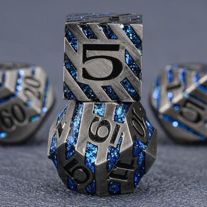 Metal Dice Set with Inlay Design, Heavy Zinc Alloy DND Dice for RPG & Tabletop Gaming - color: Ancient Nickel Blue
