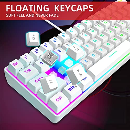 Snpurdiri 60% Wired Gaming Keyboard, 61 Keys RGB Backlit Wrist Rest Ultra-Compact Mini Waterproof Keyboard for PC Computer Gamer (White) | Backlit Ultra-Compact Mini Gaming Keyboard for PC Computer Gamer - color: White