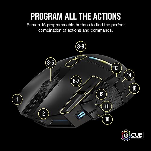 Corsair DARKSTAR RGB Wireless Gaming Mouse for MMO, MOBA - 26,000 DPI - 15 Programmable Buttons - Up to 80hrs Battery - iCUE Compatible - Black - style: DARKSTAR RGB