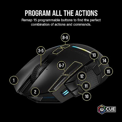 Corsair DARKSTAR RGB Wireless Gaming Mouse for MMO, MOBA - 26,000 DPI - 15 Programmable Buttons - Up to 80hrs Battery - iCUE Compatible - Black - style: DARKSTAR RGB