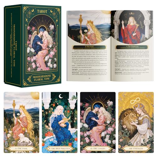 Moonshadow Floral Vow Tarot Cards with Guide Book for Beginners Original Unique Pretty Tarot Oracle, Gold Foil Tarot Cards with Guide Book Set&Gift Box for Beginner& Expert