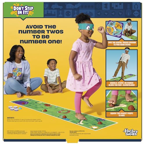 Hasbro Gaming Don't Step in It Preschool Game I Blindfolded, Poop Party Game | Spinner with 8 Fun Animal Moves | Ages 4+| 1+ Players I Funny Kids Board Games | Easter Gift for Kids