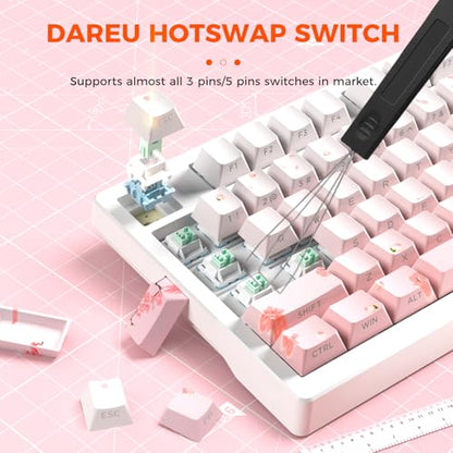 DAREU EK75PRO Sakura Pink Wireless Mechanical Keyboard,75% Hot Swap Creamy Gaming Keyboard with Knob,RGB Backlit,Gasket Custom Structure,Side Printed PBT Keycaps,2.4Ghz/BT5.1/USB-C, for Win/MAC - color: Pink