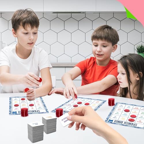 SpriteGru Spanish Bingo Game, 12 Vocabulary Bingo Board Game Bilingual Word Learning Educational Toys for Words Learning - Ages 5 and up (Up to 12 Players) - style: Spanish Bingo Game