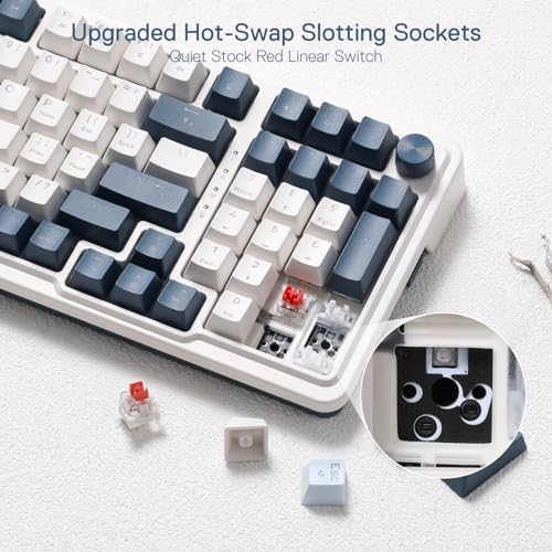 Redragon K686 PRO 98 Keys Wireless Gasket RGB Gaming Keyboard, 3-Mode Win/Mac Mechanical Keyboard w/5-Layer Noise Dampening, Dedicated Knob Control & Hot-Swap in Linear Red Switch, Blue Himmel Color - color: Blue Himmel, size: 98 Keys