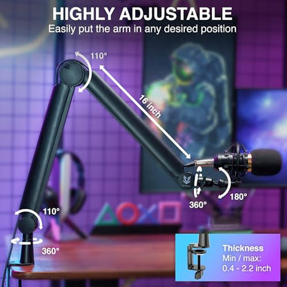 SA-30 Microphone Boom Arm, 360° Rotatable Mic Stand with 6 inch riser, Microphone Holder with 1/4", 3/8" and 5/8" Adapters, Professional Microphone Arm with Accessories, Mic Boom Arm Black