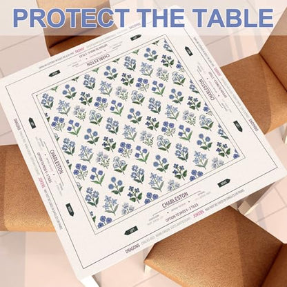 Tegeme Mahjong Mat Flower 31.5" X 31.5" Anti Slip Game Table Cover | Noise Reduction for Quiet Play, Chinoiserie Floral Design, Non Slip Backing Secures Mat, For Mah Jong Card Tile Games - size: 31.5" X 31.5", style: Flower
