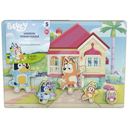 Spin Master Games Bluey Sound Puzzle | Chunky Wooden Bluey Puzzle with Sounds From the Show, Place Character Pieces to Trigger Sound, 5 Puzzle Pieces, Ages 3 & Up