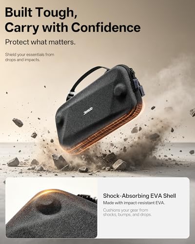 JEMDO Portable Slim Carrying Case for Switch 2, Hard Shell Travel Case | Shockproof EVA Shell with Soft Interior, 12 Game Slots, Dual Zippers, Adjustable Strap, 6 Thumb Grips - color: Black