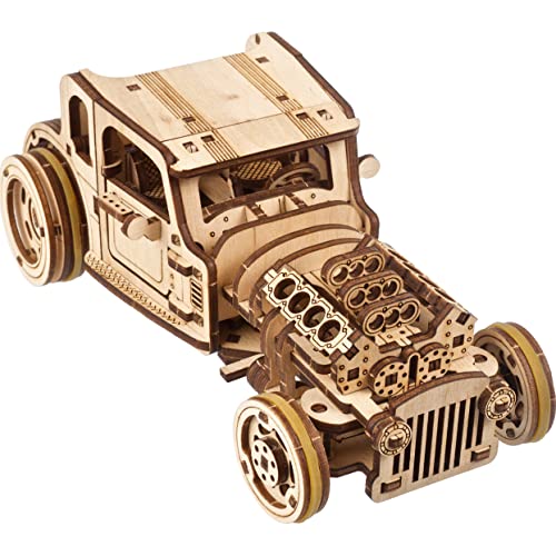 UGEARS 3D Car Model Puzzle - Hot Rod Furious Mouse with Innovative Dual Engines - 3D Wooden Puzzles for Adults and All Family- Realistic Scaling Hot Rod Model Car Kits to Build - 3D Puzzle Model Kits - style: Hot Rod Furious Mouse