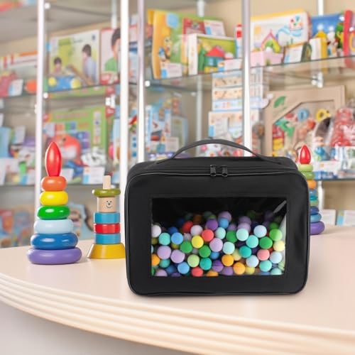 Abbylike 8 Pack Toys Storage Bags with Handle and Clear PVC Window, Classic Bricks Building Set Organization Bags, Car Toy Traveling Carrying Case for Puzzles Board Games Building Blocks (Black) - color: Black
