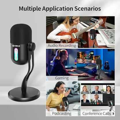 TOALLIN CM60 - USB Condenser Microphone for Recording, Streaming, Podcasting, Meetings on Teams, Zoom, OBS, Twitch, YouTube, Noise Reduction & Mute, Works with Laptop/PC/Tablet/Cellphone, Black