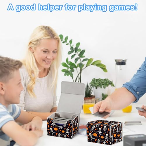Skeletons and Pumpkins Deck Box for MTG Commander | Holds 100+ Double-Sleeved Cards | Strong Magnetic TCG Card Case for Collectible Games - color: Skeletons and Pumpkins