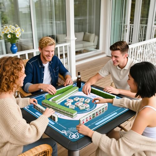 Mahjong Mat for Table, Non-Slip Noise Reduction Mahjong Table Cove 32×32 Inch Portable Gaming Mat for Poker/Cards/Board Games/Tile Games, Mahjong Tablecloth with Carrying Bag (Green)