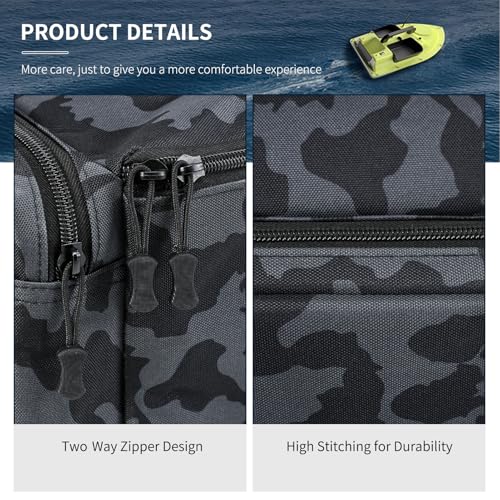 Asixxsix RC Bait Boat Storage Bag, 1000D Oxford RC Boat Remote Control Fishing Boat Cover Bag, 60 x 30 x 20cm, 24 x 12 x 8inch, Suitable for Most Bait Boats, Double Zipper - color: Black Camouflage